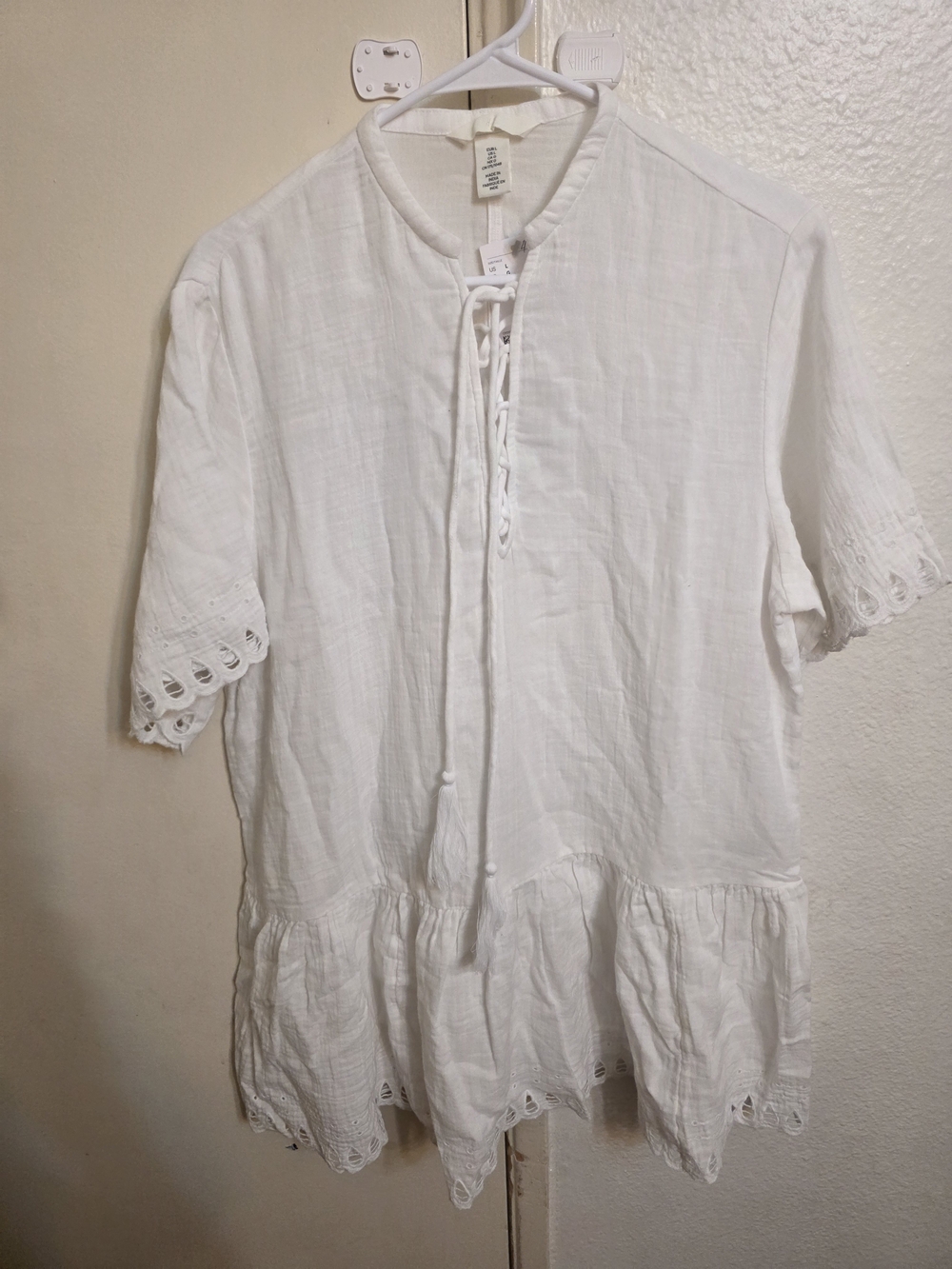 H&M White Cotton Gauze Tie-Front Tunic